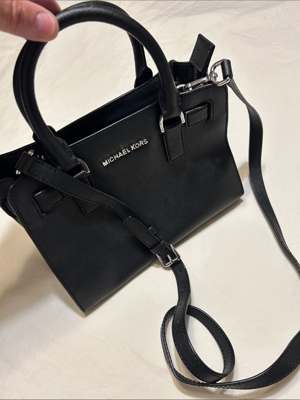 Michael Kors Black Leather Satchel with Removable Strap